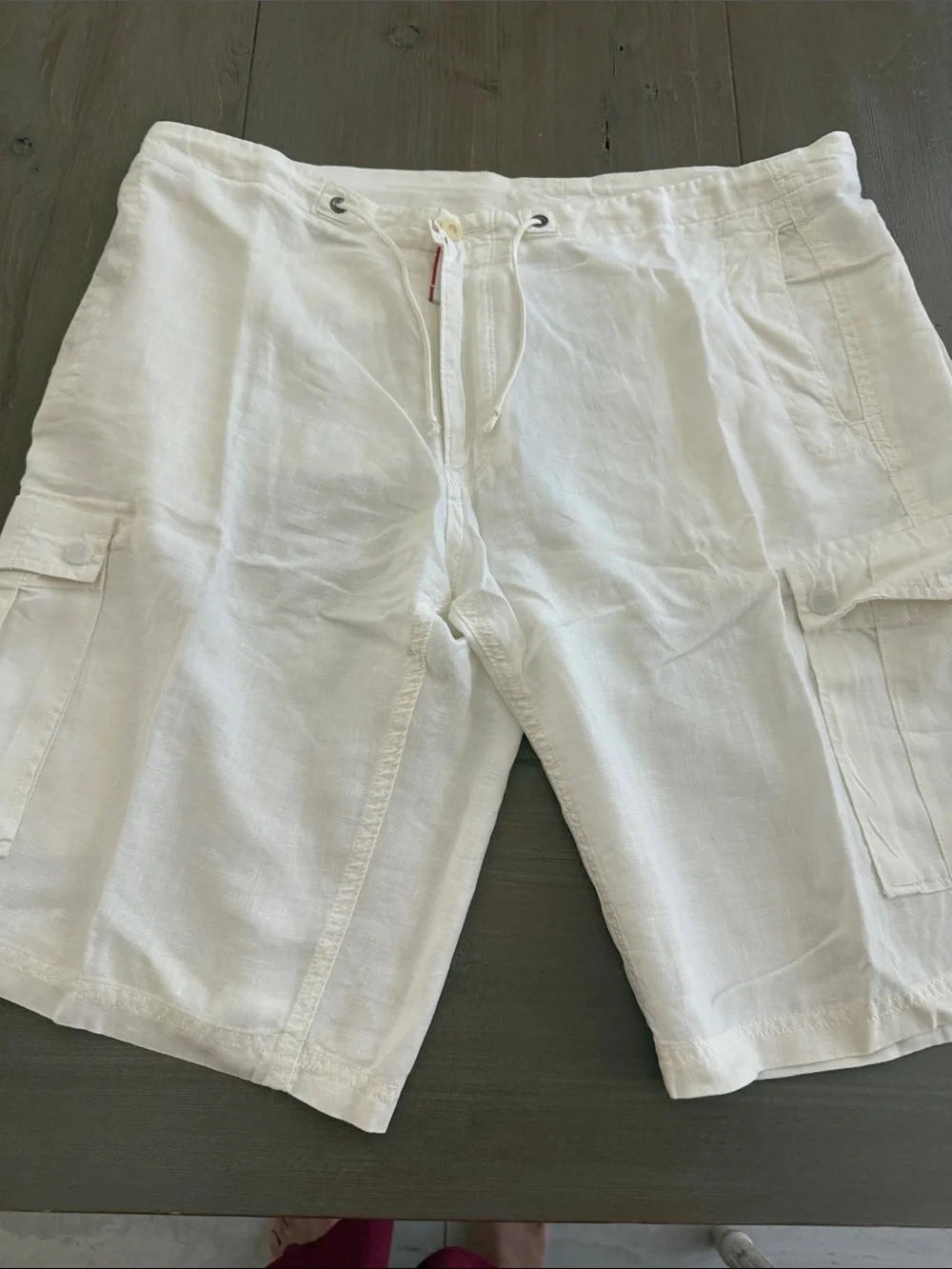 Hugo Boss White Linen Cargo Shorts with Drawstring